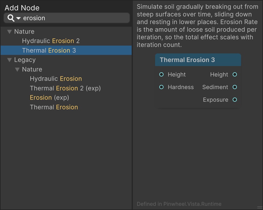 Vista Graph Editor node browser with searchable node categories