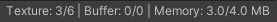 Vista Graph Editor status bar showing texture, buffer, and memory usage