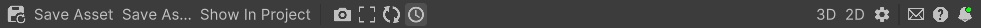 Vista Graph Editor toolbar with Save Asset, Save As, Show In Project, 3D, 2D, and Properties buttons