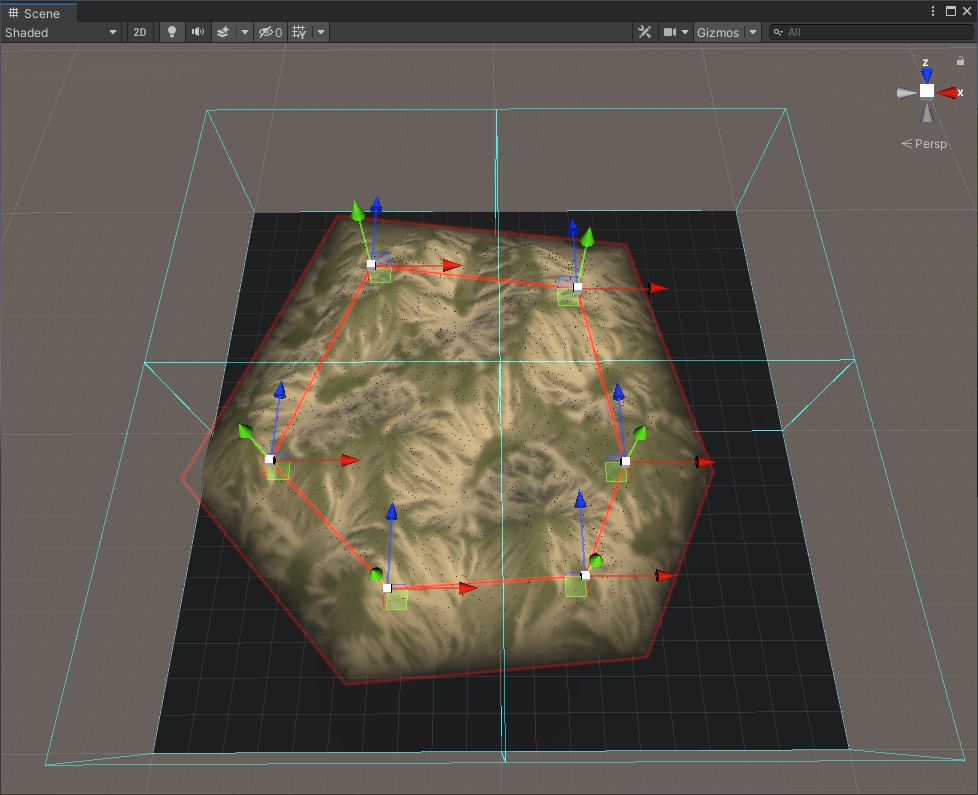 Unity Scene view showing Local Procedural Biome anchors and polygon boundary