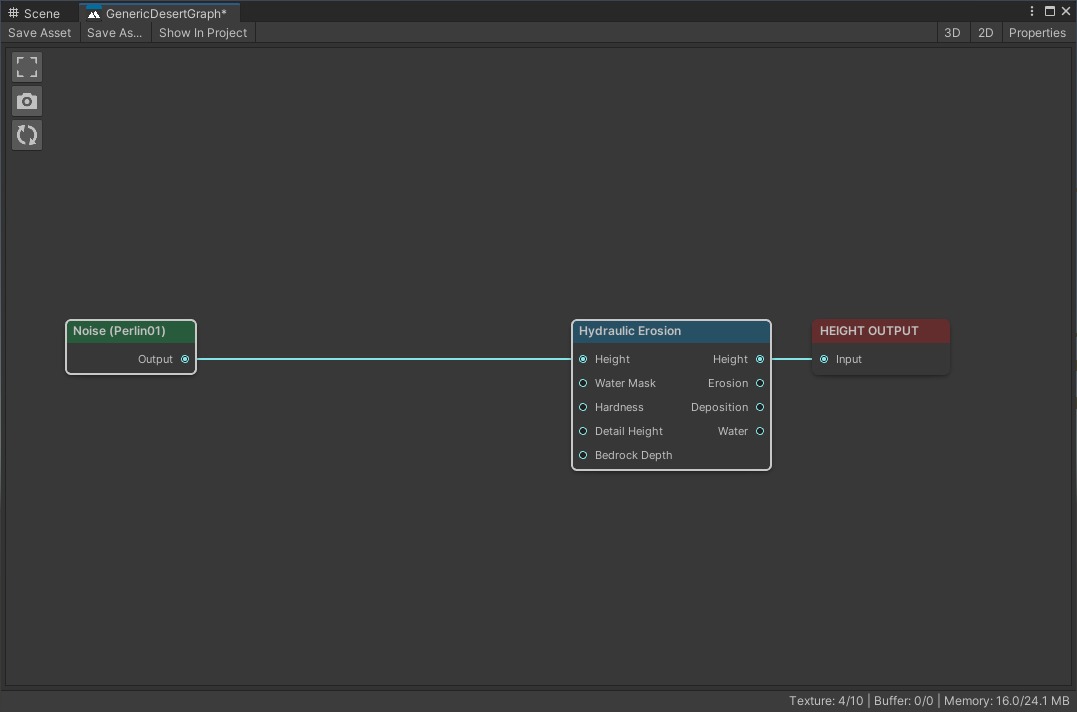 A terrain graph running erosion without any awareness of the biome boundary