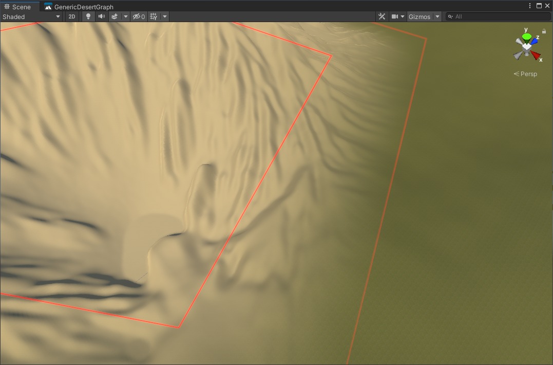 The terrain after the graph reacts to the biome mask, producing a smoother transition