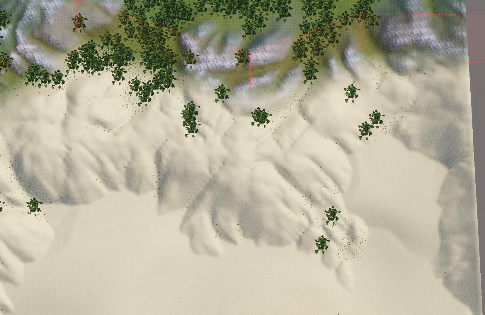 A dunes biome using Replace mode, causing sand textures to bleed across the mountain slopes outside the dune shape