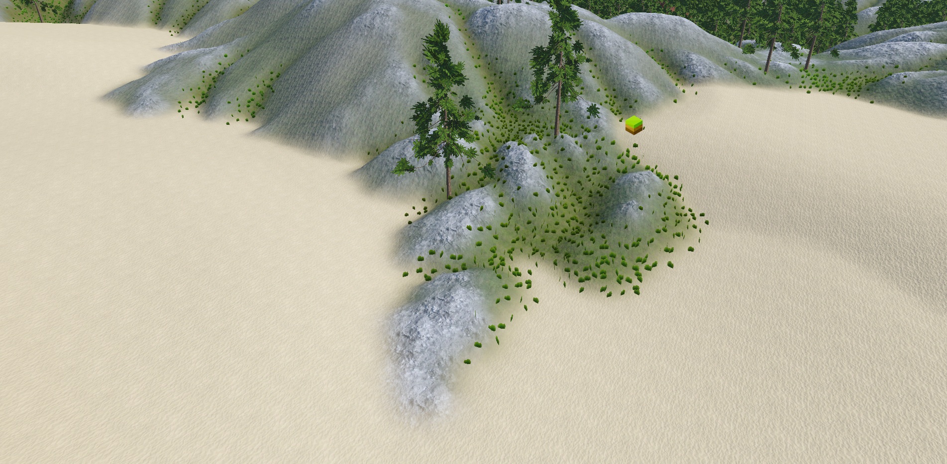 A mountain biome rising above a dunes terrain using Keep Higher mode
