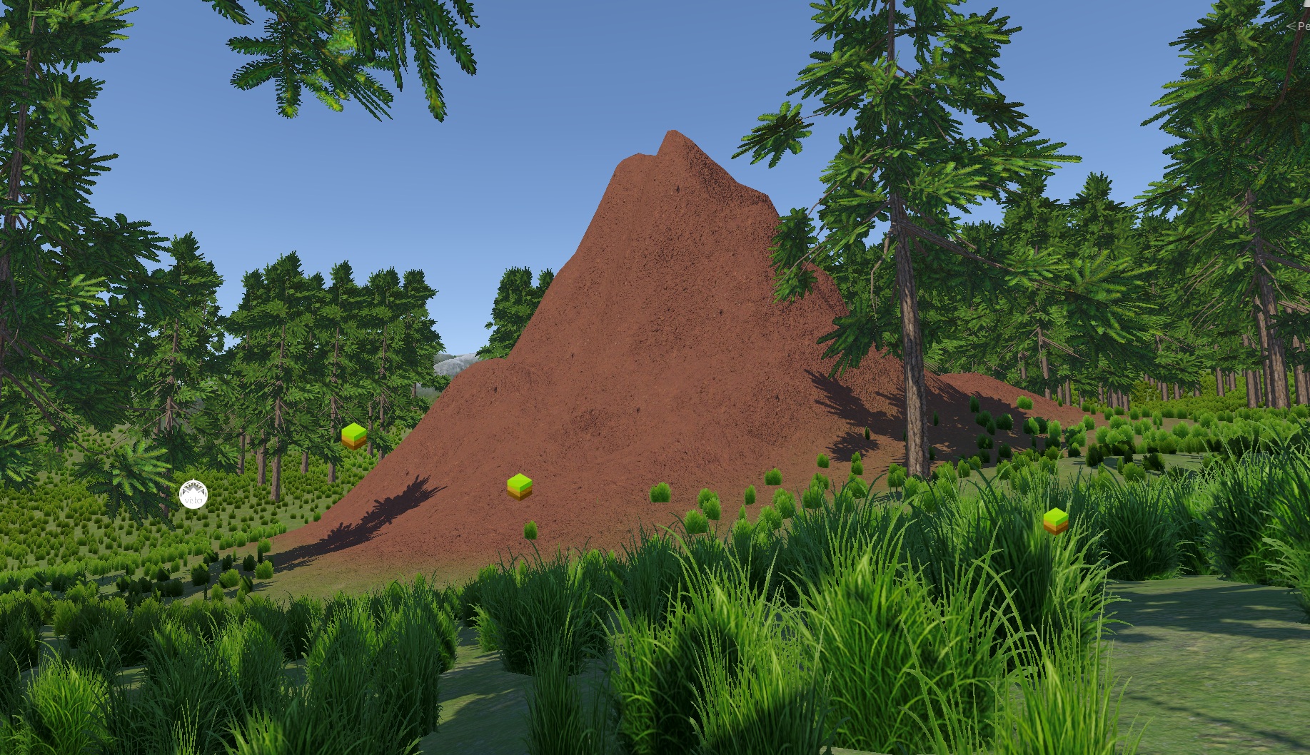 A mound of earth biome raised on top of a flat terrain using Raise mode