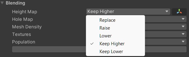 Height Map blend mode dropdown in the Local Procedural Biome Inspector