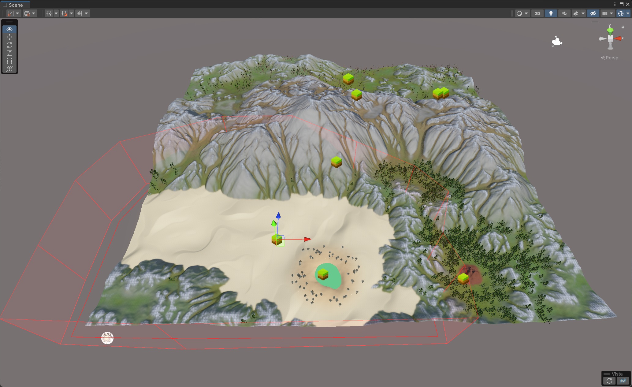 Vista multi biome scene view showing several local biomes blended into one terrain